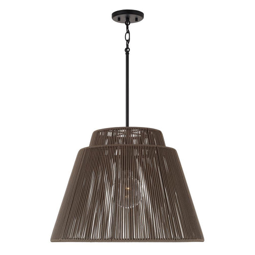 1-light Indoor Outdoor Pendant In Matte Black And Hand-wrapped Umber Resin Rope | 956311UK