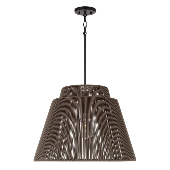 1-light Indoor Outdoor Pendant In Matte Black And Hand-wrapped Umber Resin Rope | 956311UK