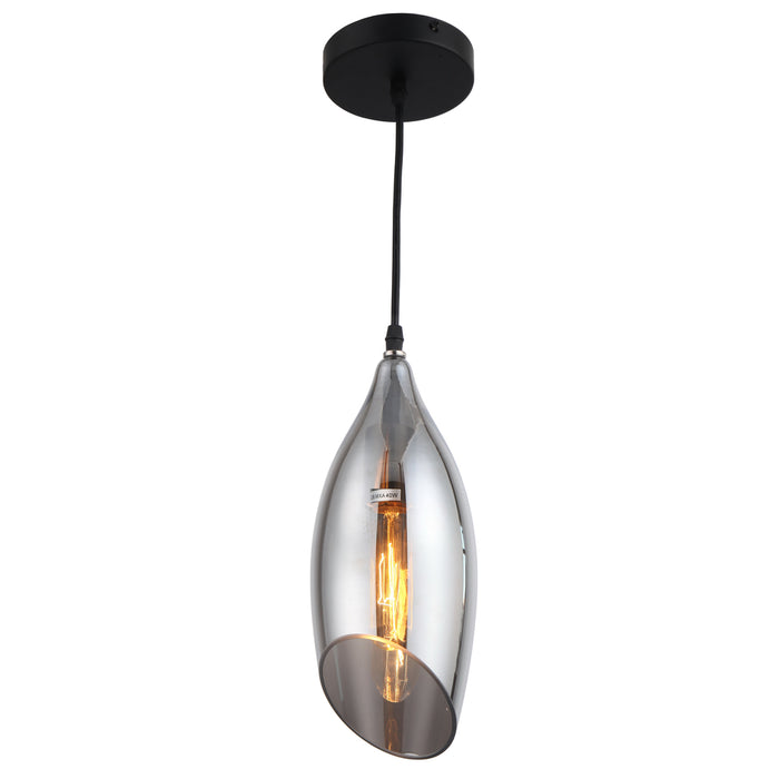 Dainolite 1 Light Incandescent Pendant, Blk Finish w/Smoke Glass