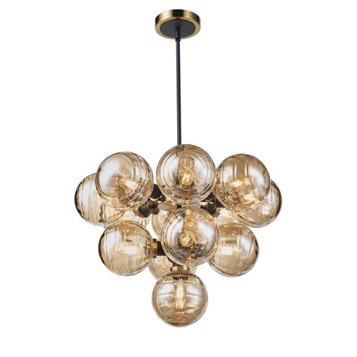 Artcraft Gem Collection 13-Light Chandelier with Amber Glass Black and Brushed Brass