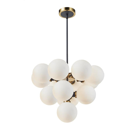 Artcraft Gem Collection 13-Light Chandelier with White Glass Black and Brushed Brass