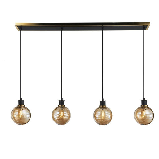 Artcraft Gem Collection 4-Light Island/Pool Table with Amber Glass Black and Brushed Brass