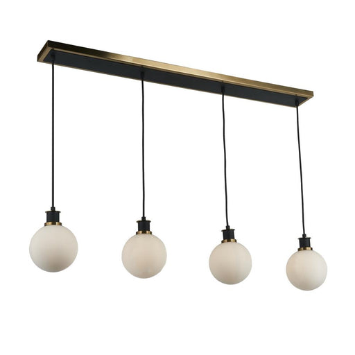 Artcraft Gem Collection 4-Light Island/Pool Table with White Glass Black and Brushed Brass