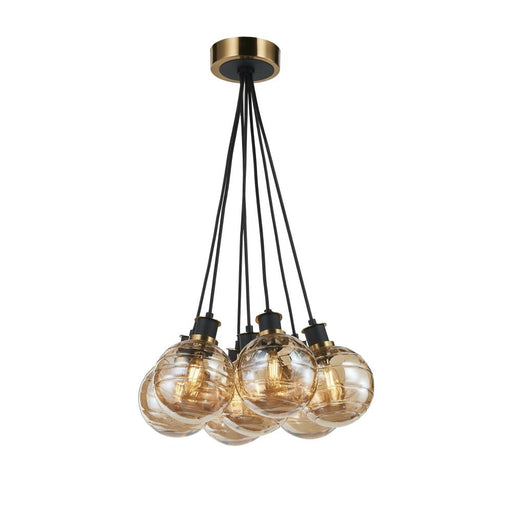 Artcraft Gem Collection 7-Light Pendant with Amber Glass Black and Brushed Brass