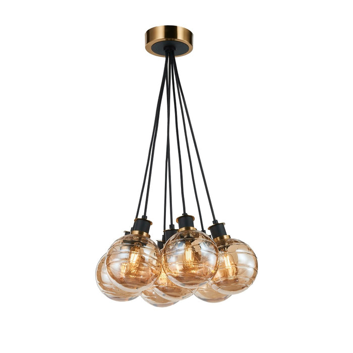 Gem Collection 7-light Pendant With Amber Glass Black And Brushed Brass | AC11877AM