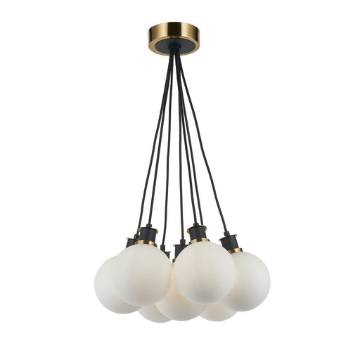 Artcraft Gem Collection 7-Light Pendant with White Glass Black and Brushed Brass