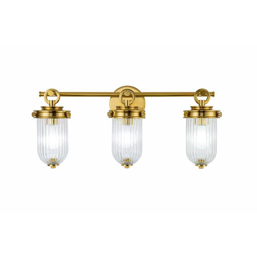 Myla 3 Light Bathroom, Vintage Brass With Ribbed Glass Glassware | AC12023BR