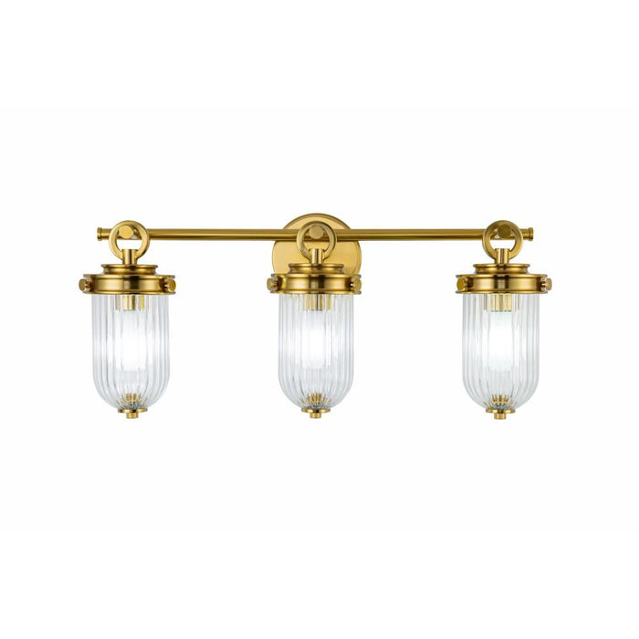 Myla 3 Light Bathroom, Vintage Brass With Ribbed Glass Glassware | AC12023BR