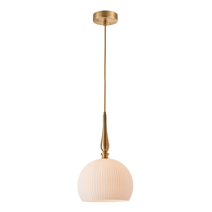 Kate 1 Light Pendant 10", Brushed Brass With Ribbed Glassware | AC12110BR
