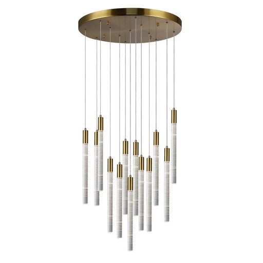Celine 13 Light Integrated Led Chandelier, Brass With Laser Lined Glass Rods | AC12143BR