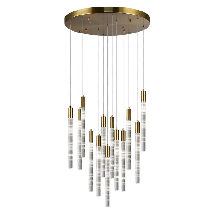 Celine 13 Light Integrated Led Chandelier, Brass With Laser Lined Glass Rods | AC12143BR