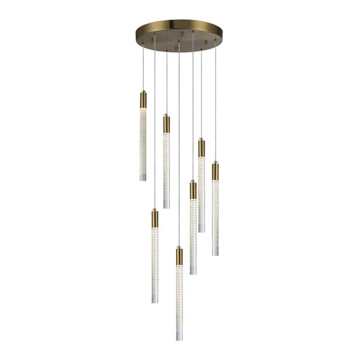 Celine 7 Light Integrated Led Chandelier, Brass With Laser Lined Glass Rods | AC12147BR