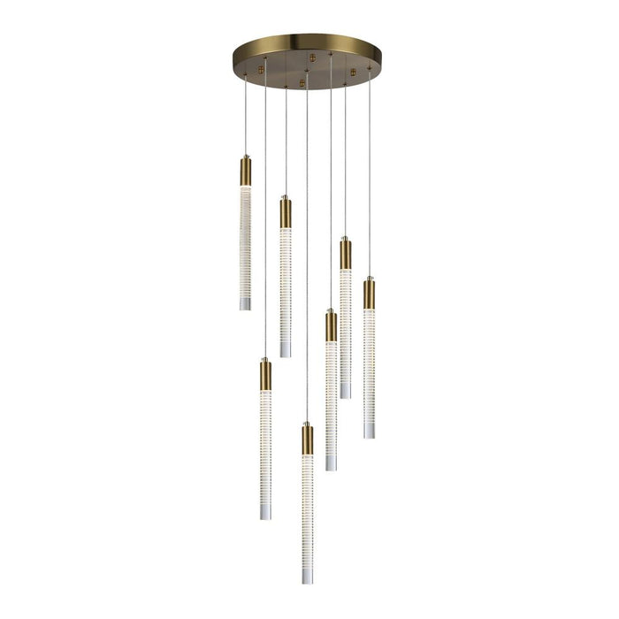 Celine 7 Light Integrated Led Chandelier, Brass With Laser Lined Glass Rods | AC12147BR