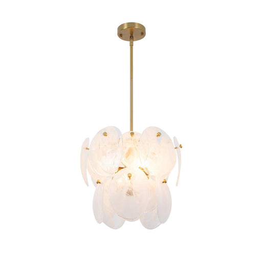 Lily 4 Light Pendant, Brushed Brass With Wispy White Murano Style Glass | AC12210BR