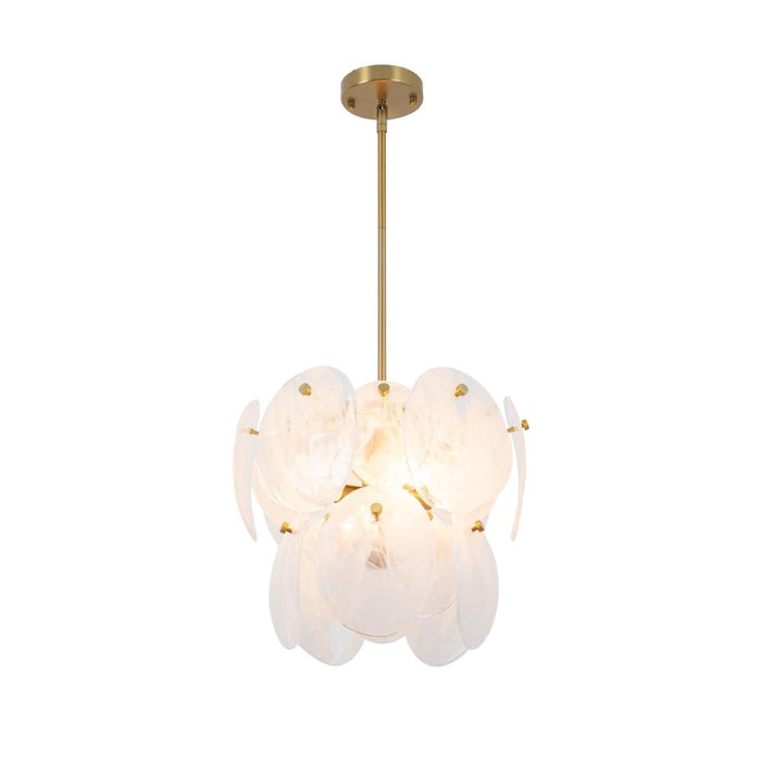 Lily 4 Light Pendant, Brushed Brass With Wispy White Murano Style Glass | AC12210BR