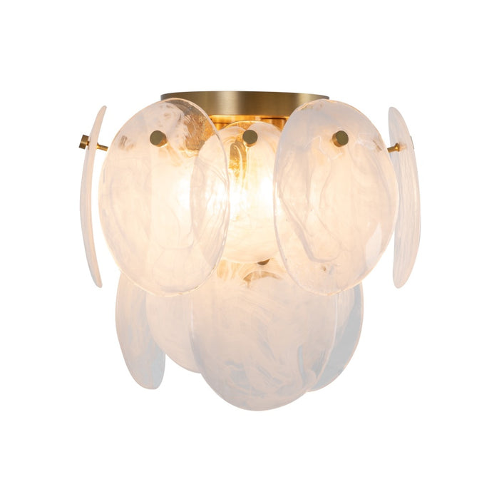 Lily 3 Light Semi Flush Mount, Brushed Brass With Wispy White Murano Style Glass | AC12216BR