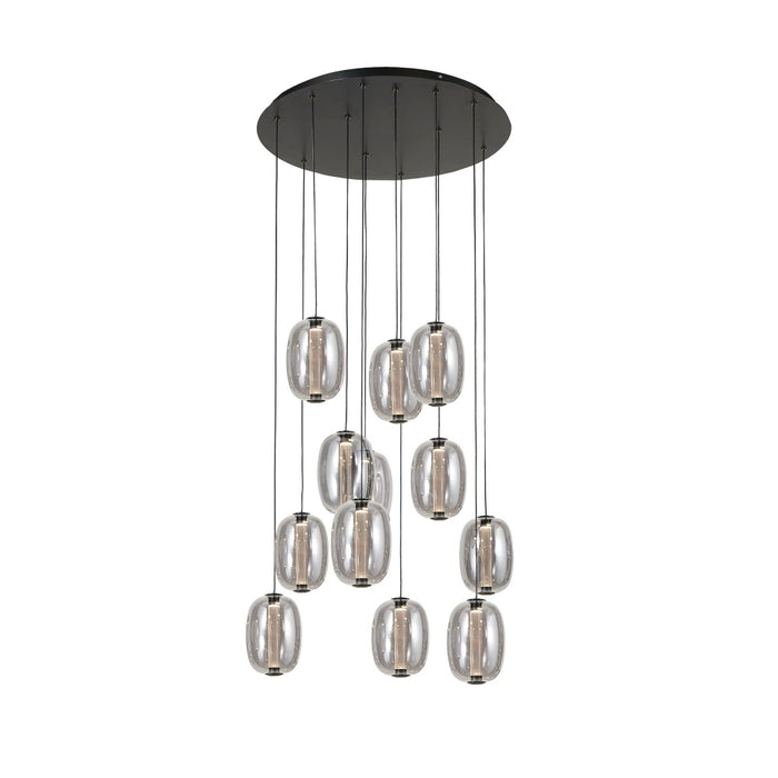 Vega Integrated Led 12 Light Chandelier, Black With Dark Smoke Glassware | AC6952SM