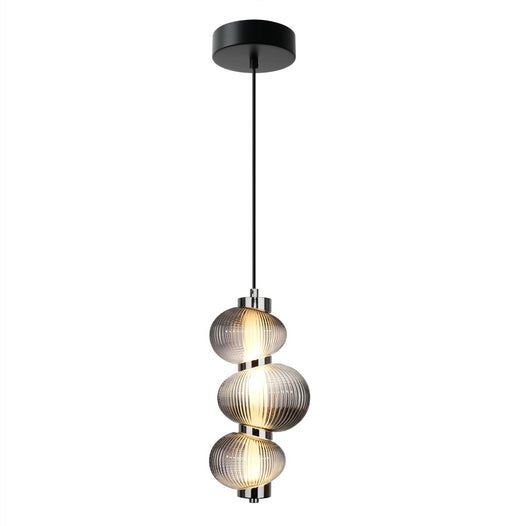 Ariel Integrated Led Pendant 13.5", Chrome With Ribbed Smoke Ombre Glassware | AC7800CH