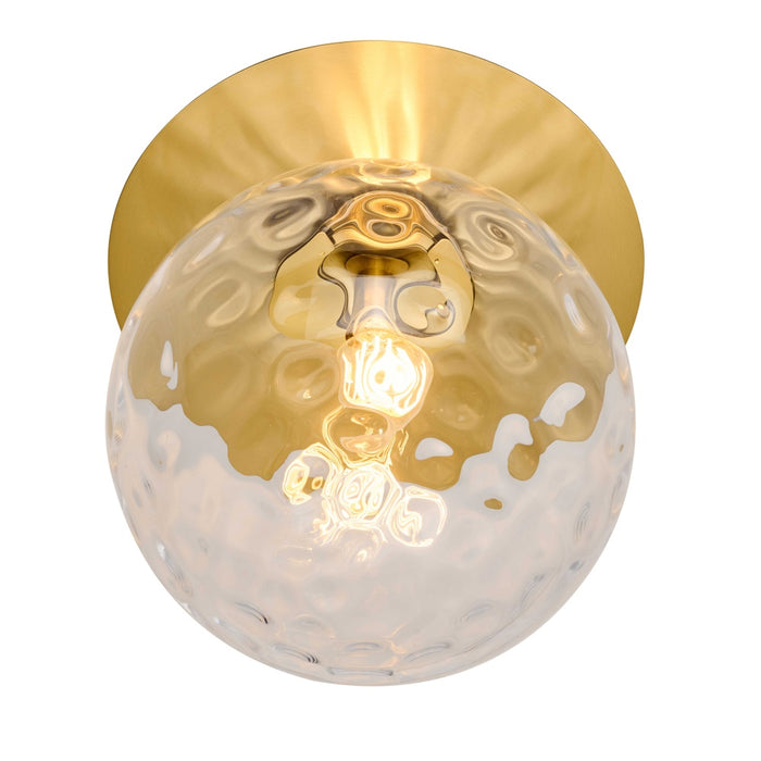 1 Light Aged Brass Incandescent Wall Sconce With Hammered Glass Globe | BUR-131W-AGB-CLR