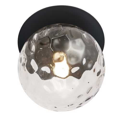 1 Light Matte Black Incandescent Wall Sconce With Hammered Glass Globe | BUR-131W-MB-CLR