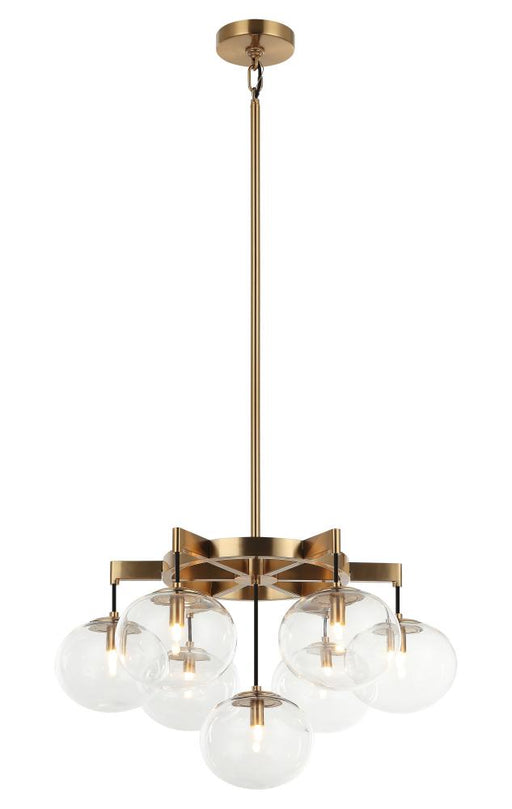 Matteo 7 LT 24" DIAM "BULBUS" AGED GOLD/CEILING CLEAR GLASS Chandelier LED G9 LED 10W