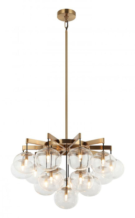 Matteo 16 LT 32" DIAM "BULBUS" AGED GOLD/CEILING CLEAR GLASS Chandelier LED G9 LED 10W