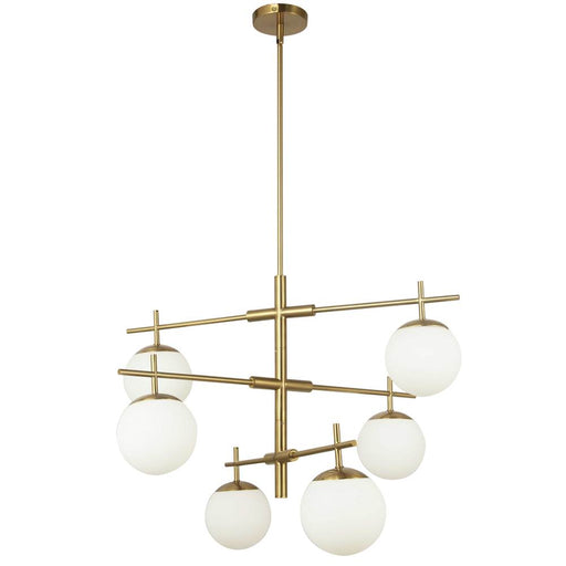  6 Light  Halogen Chandelier, Agb With Wh Opal Glass | CAE-306C-AGB