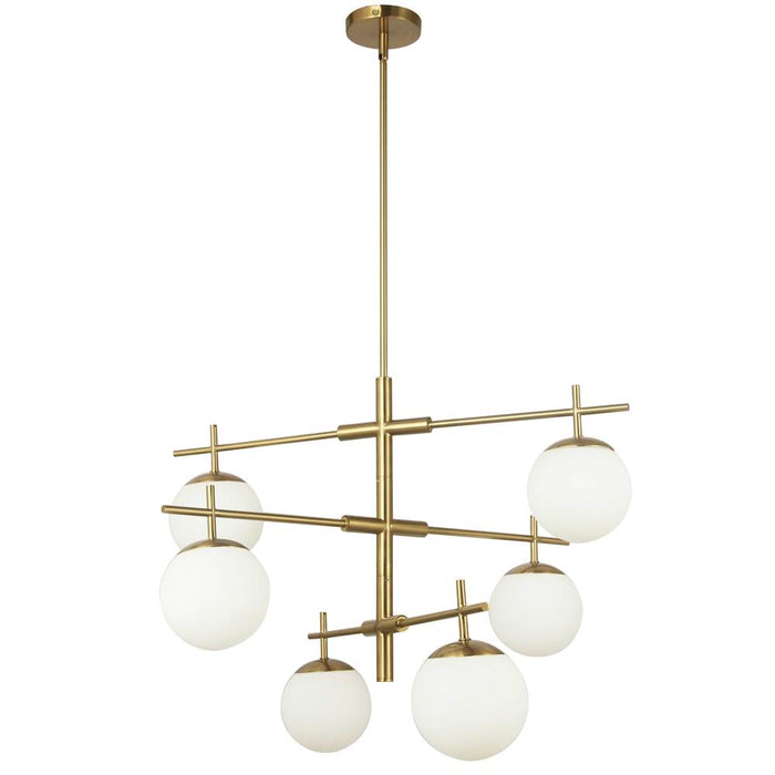  6 Light  Halogen Chandelier, Agb With Wh Opal Glass | CAE-306C-AGB