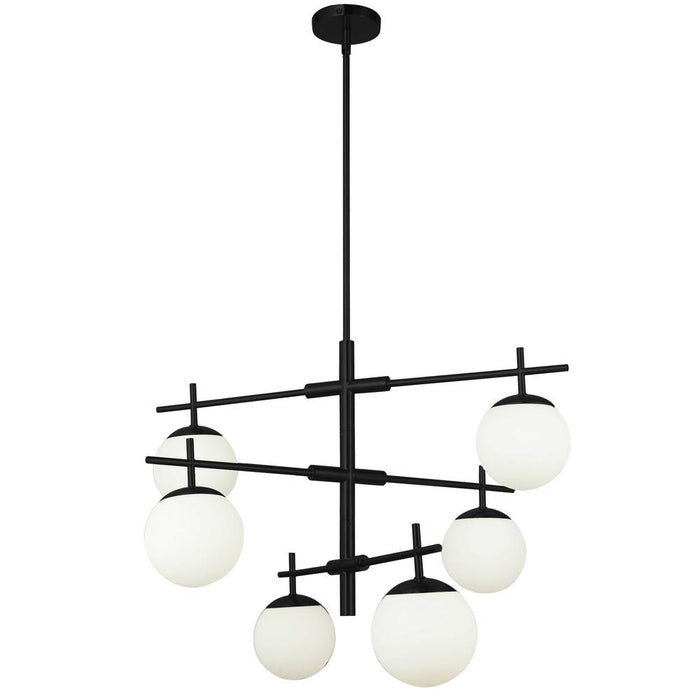  6 Light  Halogen Chandelier, Mb With Wh Opal Glass | CAE-306C-MB