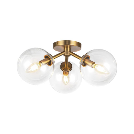 Alora Cassia 15-in Aged Brass/Clear Glass 3 Lights Semi-Flush