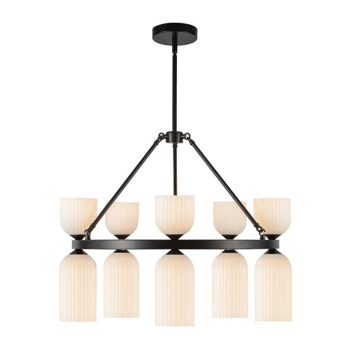 Nelly 26-in Matte Black/glossy Ribbed Opal Glass Socket Chandelier | CH442626MBGR