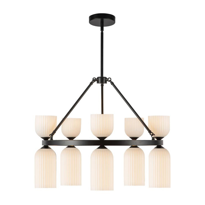 Nelly 26-in Matte Black/glossy Ribbed Opal Glass Socket Chandelier | CH442626MBGR
