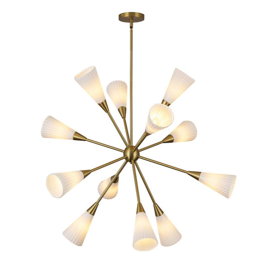 Cosmo 39-in Brushed Gold/glossy Ribbed Opal Glass Socket Chandelier | CH462039BGGR