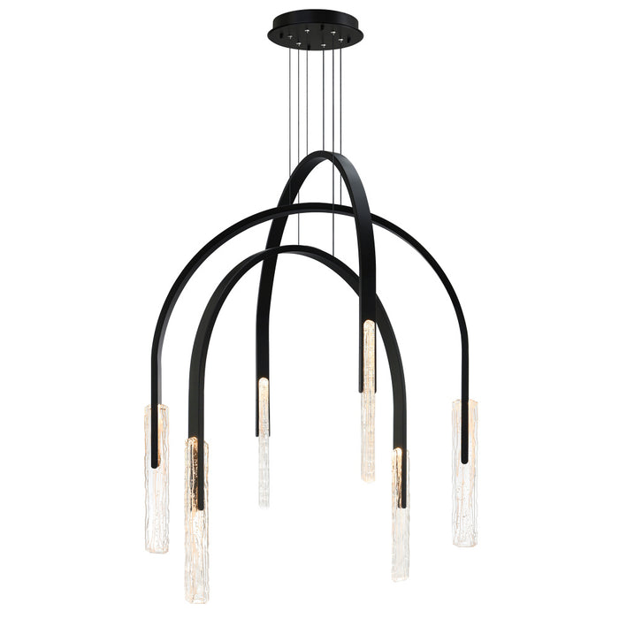 Curva Integrated Led 38in Black Chandelier With Handcrafted Glass | 1725P38-6-101