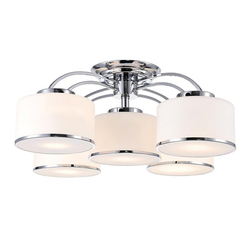 CWI Lighting Frosted 5 Light Drum Shade Flush Mount With Chrome Finish