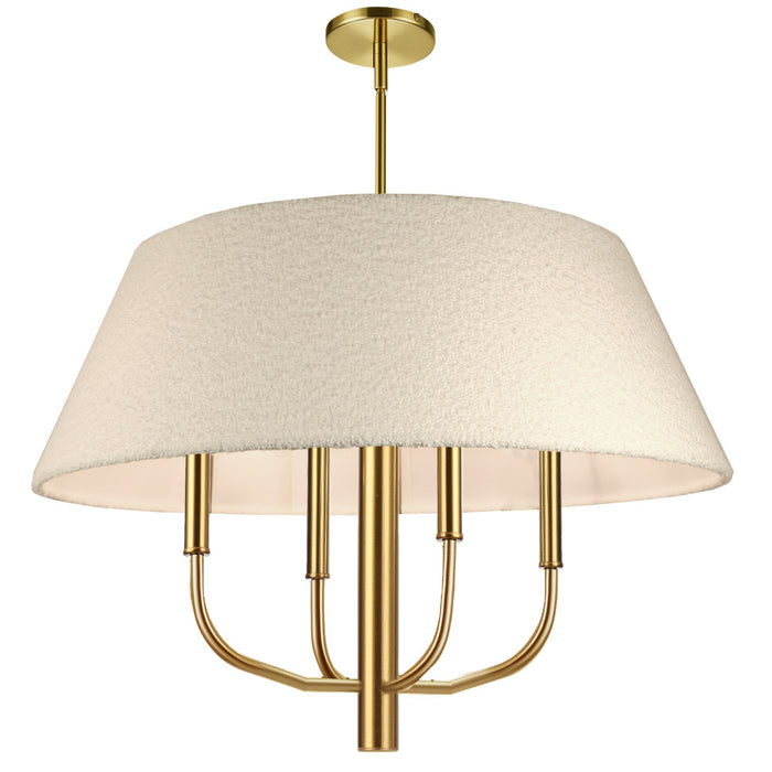 4 Light Incandescent Aged Brass Chandelier With Boucle Fabric Shade | DAL-244C-AGB