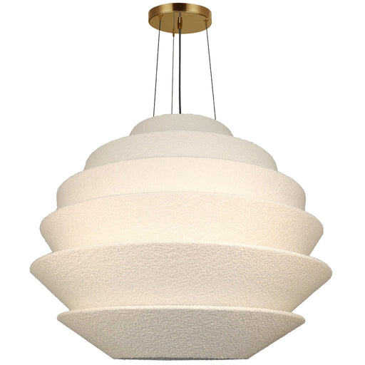 9 Light Incandescent Aged Brass Pendant With White Boucle Fabric Shade | DAL-3224P-AGB