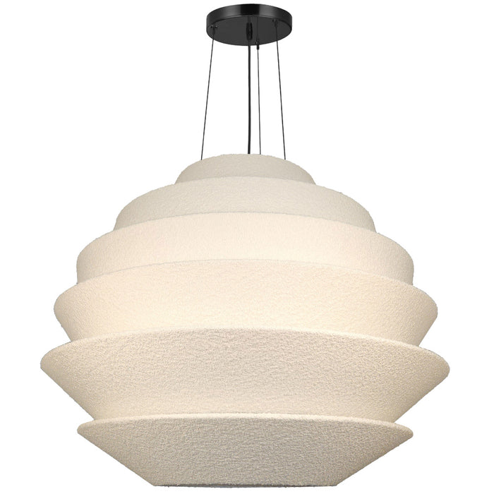 9 Light Incandescent Matte Black Pendant With White Boucle Fabric Shade | DAL-3224P-MB