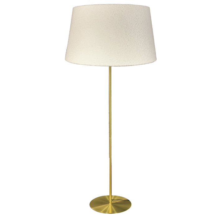 9 Light Incandescent Aged Brass Floor Lamp With White Boucle Fabric Shade | DAL-611F-AGB