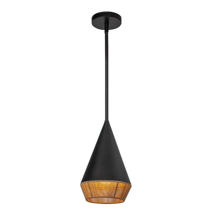 Daphne 7-in Matte Black/brown Cotton Rope 1 Light Pendant | PD633107MBBR