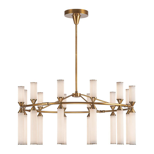 Alora Edwin 38-in Vintage Brass/Frosted Ribbed Glass LED Chandeliers