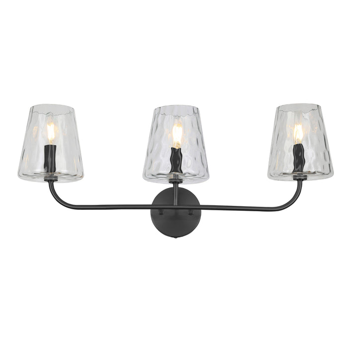  3 Light  Incandescent Vanity, Mb W/ Clr Hammered Glass | ELN-213W-MB-CLR