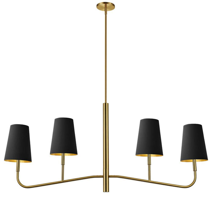  4 Light  Incan Horizontal Chandelier, Agb W/ Bk Shades | ELN-534HC-AGB-698