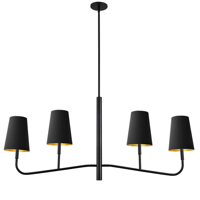  4 Light  Incan Horizontal Chandelier, Mb W/ Bk Shades | ELN-534HC-MB-698