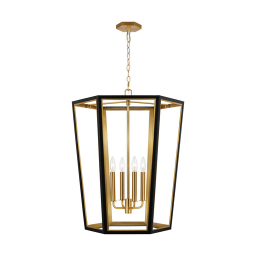 Visual Comfort & Co. Studio Collection Curt traditional dimmable indoor medium 4-light lantern chandelier in a midnight black finish with g
