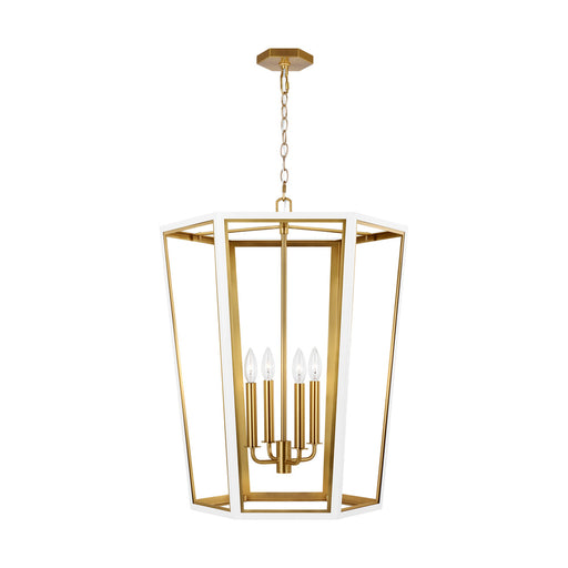 Visual Comfort & Co. Studio Collection Curt traditional dimmable indoor medium 4-light lantern chandelier in a matte white finish with gold