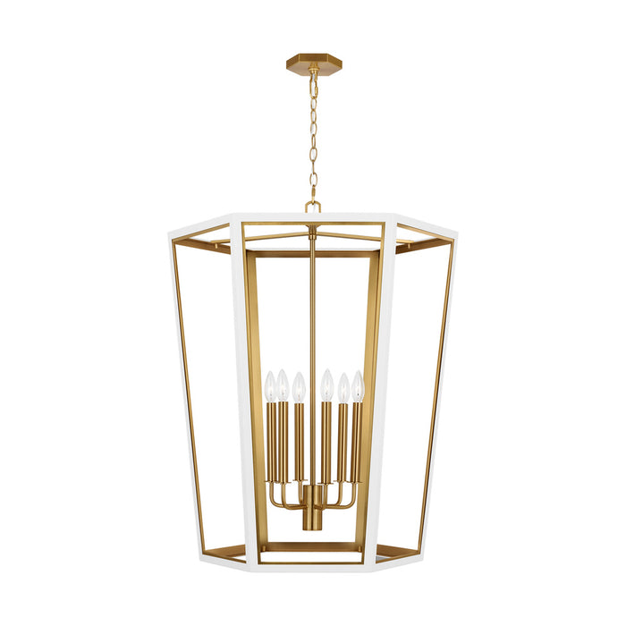 Visual Comfort & Co. Studio Collection Curt traditional dimmable indoor large 6-light lantern chandelier in a matte white finish with gold