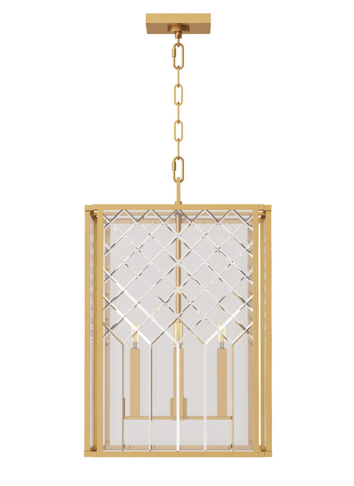 Visual Comfort & Co. Studio Collection Erro transitional 4-light indoor dimmable medium ceiling hanging lantern pendant in burnished brass