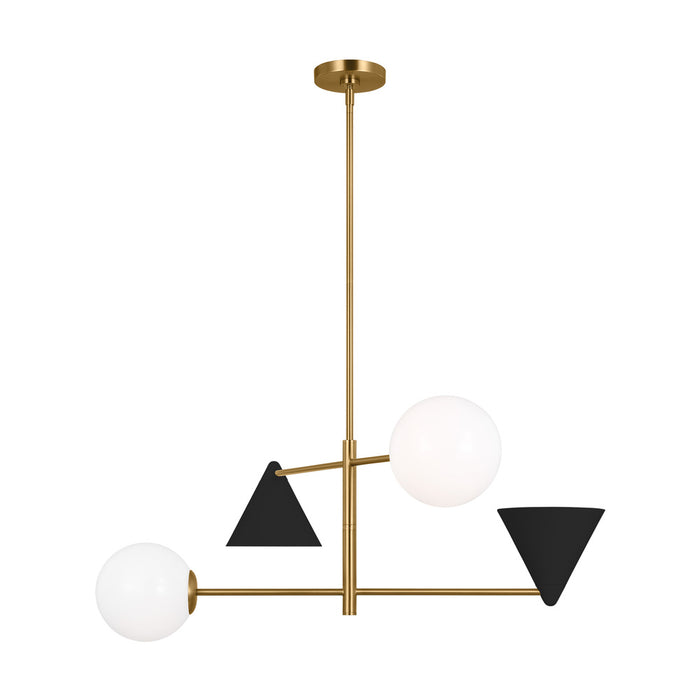 Visual Comfort & Co. Studio Collection Cosmo mid-century modern 4-light indoor dimmable large ceiling chandelier in burnished brass gold fi