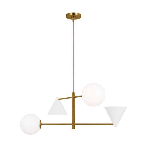 Visual Comfort & Co. Studio Collection Cosmo mid-century modern 4-light indoor dimmable large ceiling chandelier in burnished brass gold fi